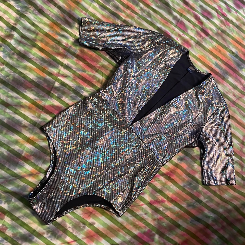 Little black diamond disco ball rave NYE bodysuit